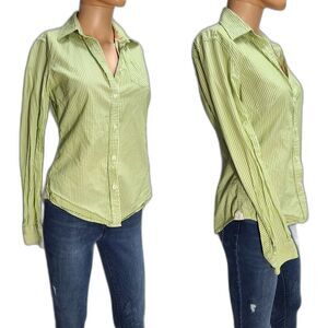 American Eagle Outfitters Favorite Shirt sz 2 Button up green white striped Y2K